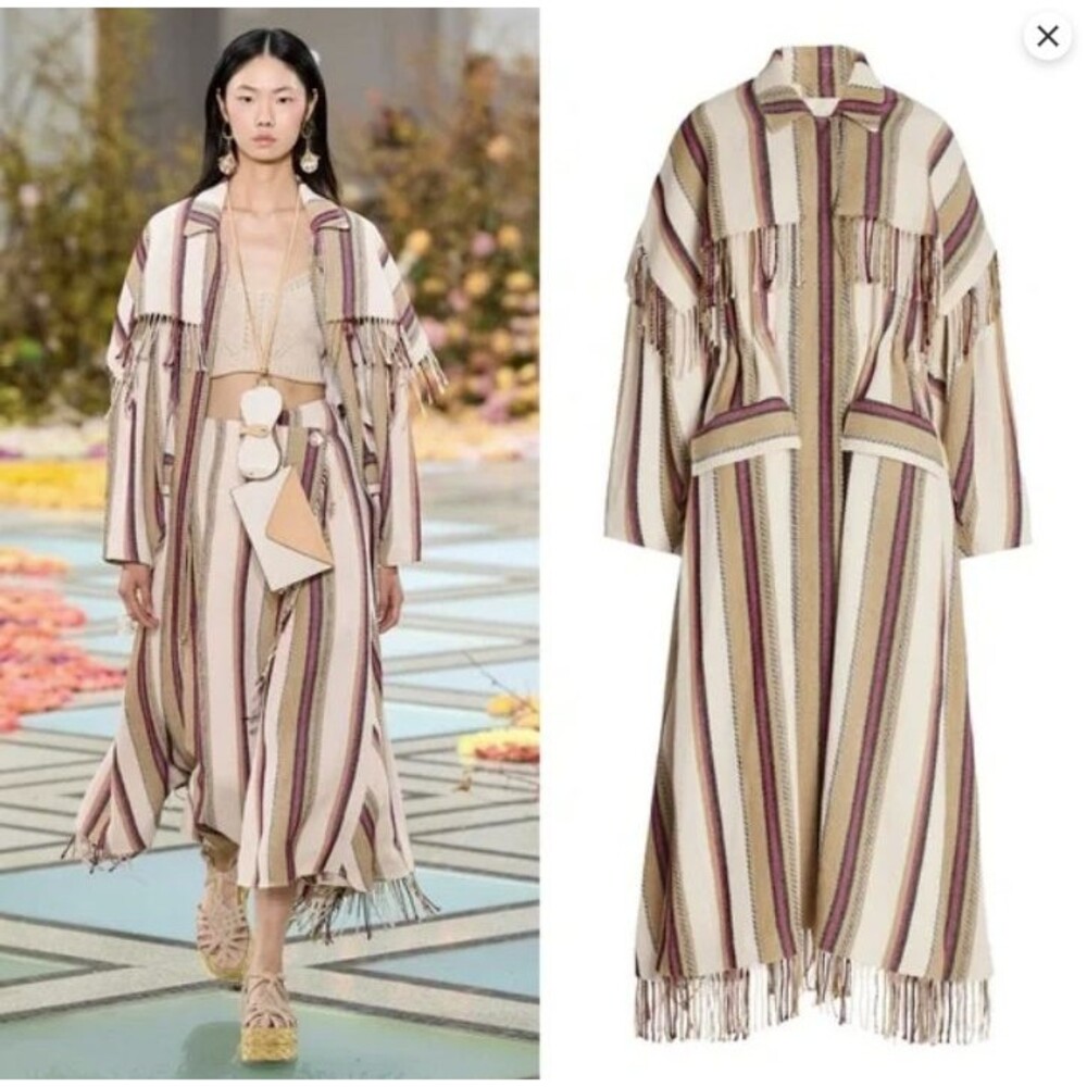 Ulla Johnson Isotta Robe Jacket Linen Striped Coat Beige Positano Small EUC - Picture 8 of 13
